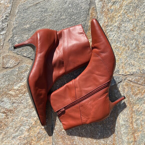Bijoux Leather Ankle Heeled Booties - Cognac - Size 9 - Picture 8 of 11